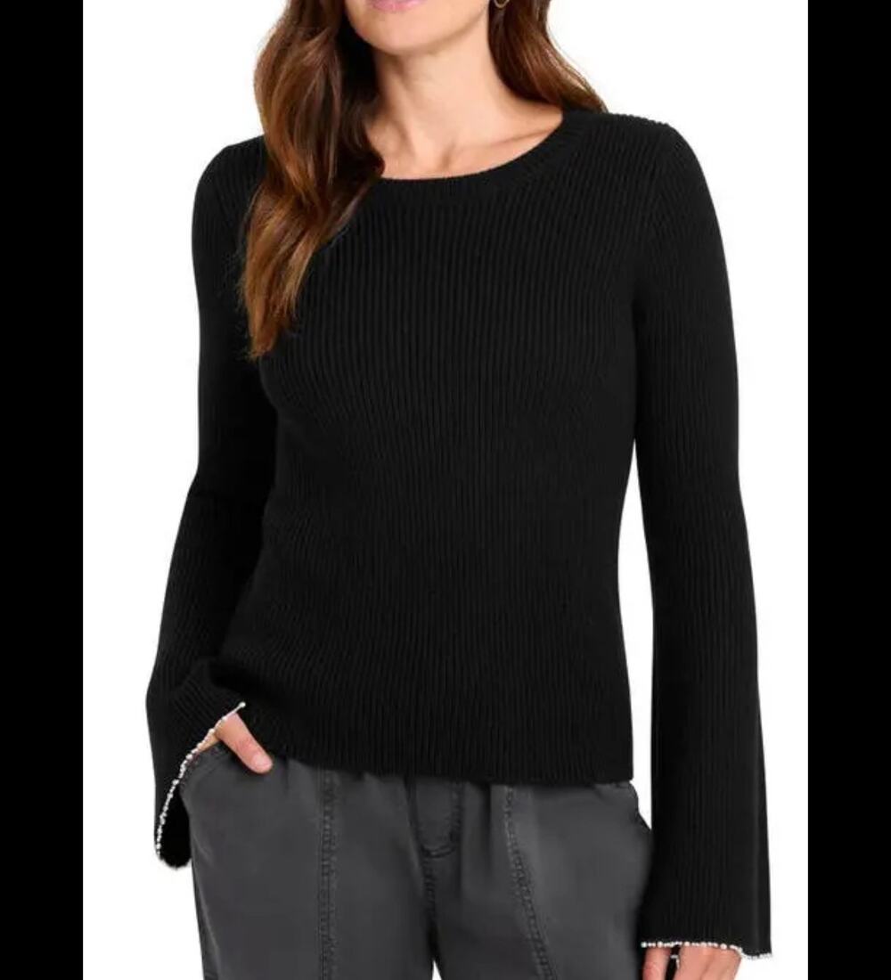 New splendid Farah pearl trim black ribbed sweater XL